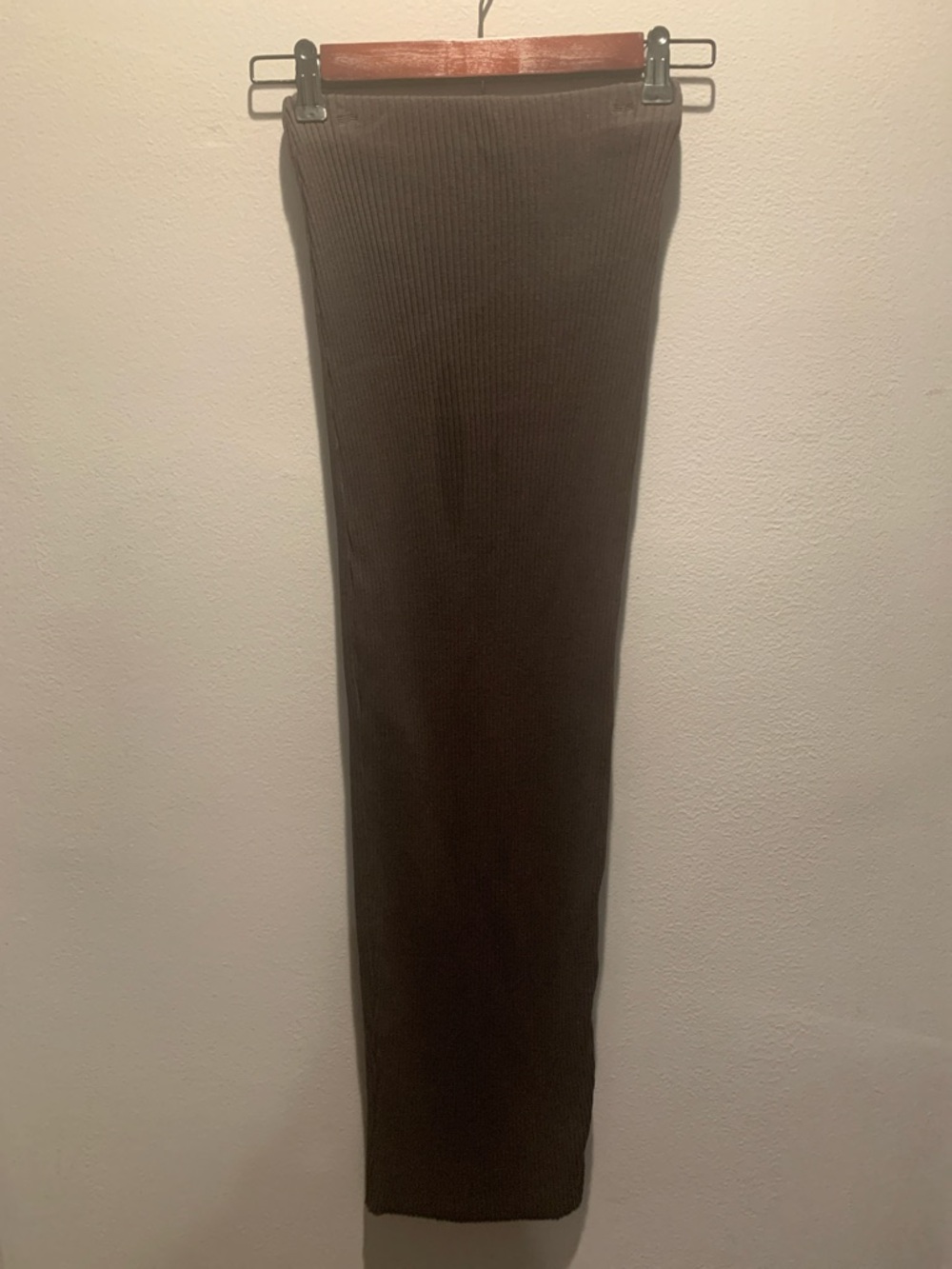 Zara Ribbed Maxi Skirt in Dark Brown